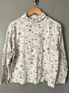 Studio Works Snowflake Patterned Cream Turtleneck Top